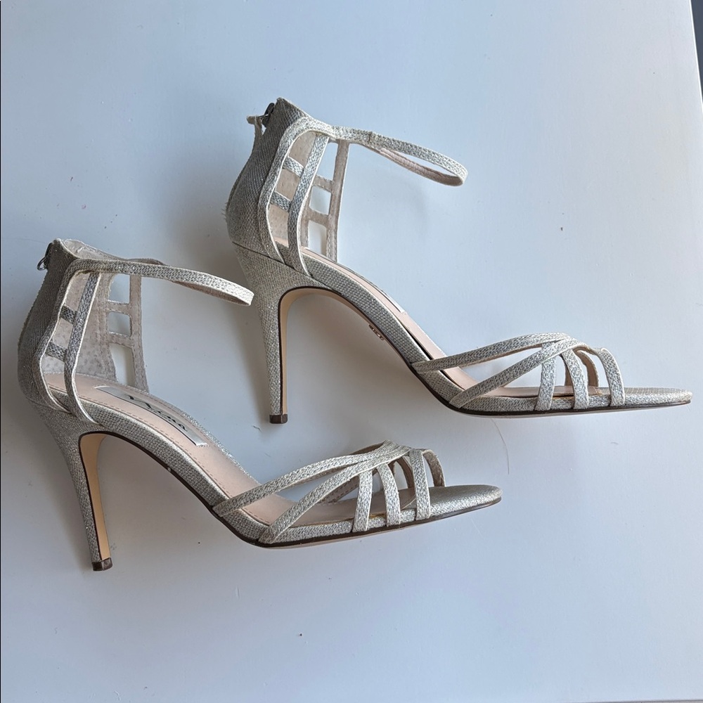 Nina Women's Elegant Muted Silver Strappy Heels, Size 8